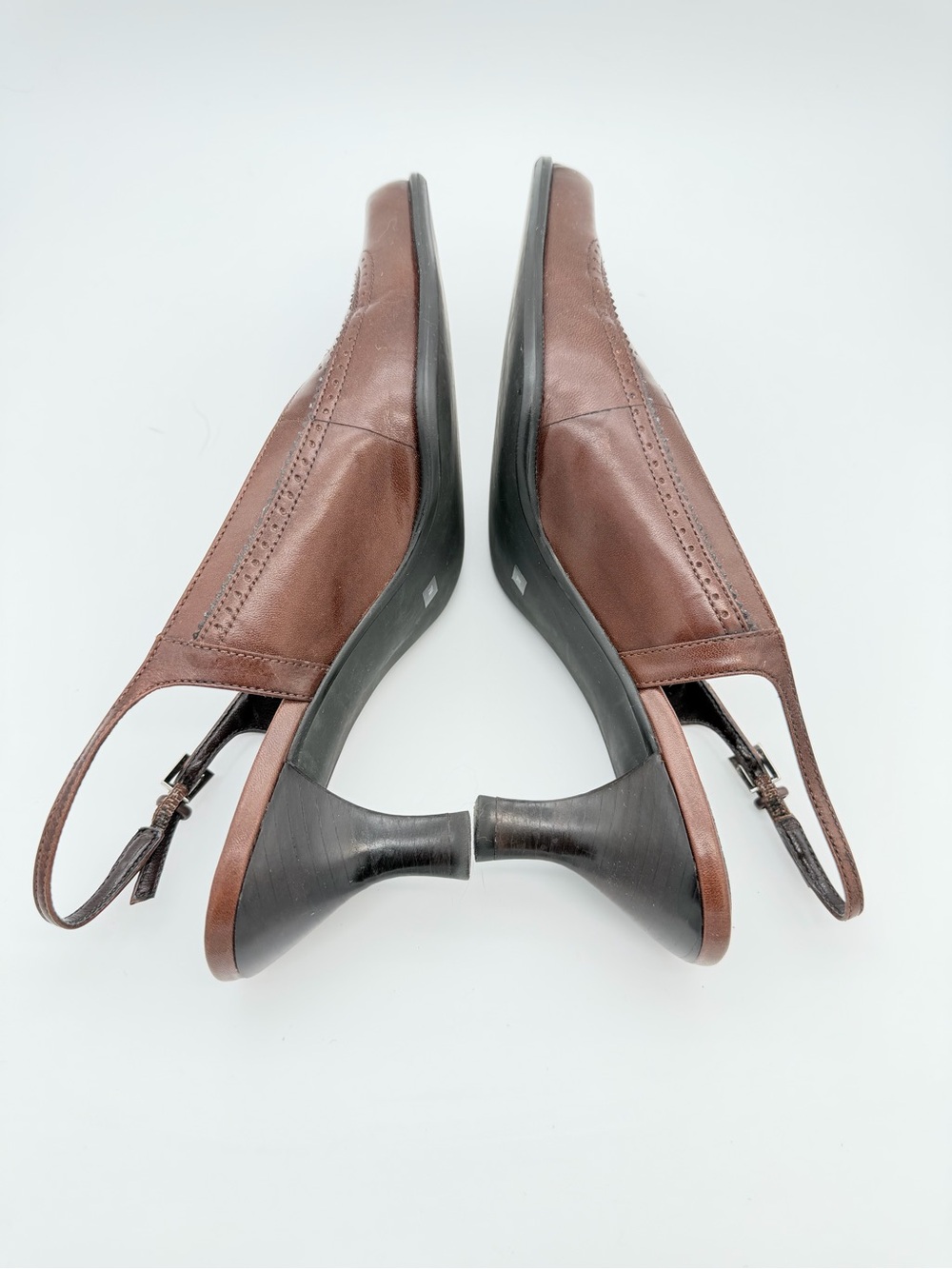 Franco Sarto Brown Leather Wingtip Slingback Pumps – Size 7M - Picture 6 of 10